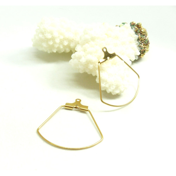 Boucles d'oreilles Créoles Cintres, Forme Géométrique Eventail 27mm, Acier inoxydable 304 Doré à l'Or fin 18k, PVD