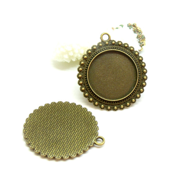 Supports de pendentif ARTY Fleur avec Picots  métal coloris Bronze 25mm