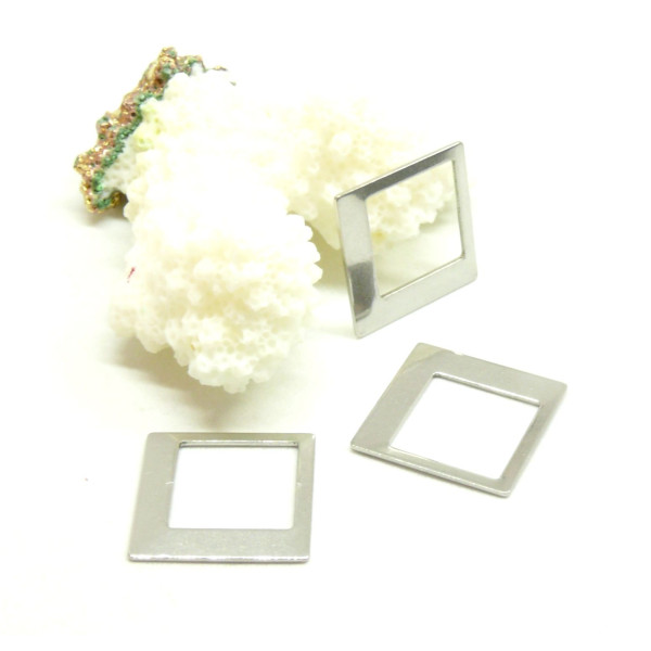 Pendentifs connecteur forme Losange 25mm Acier Inoxydable 304 finition Argenté