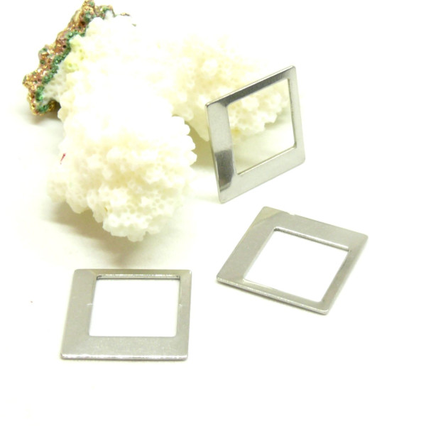 Pendentifs connecteur forme Losange 25mm Acier Inoxydable 304 finition Argenté