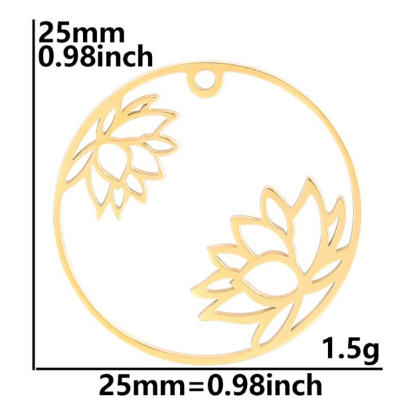 Pendentif, Fleur de lotus 25mm, Acier Inoxydable 304, finition Doré, Placage Ionique