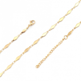 Collier Princesse 45cm maille Losange 13 par 4 mm Acier Inoxydable 304 finition Doré