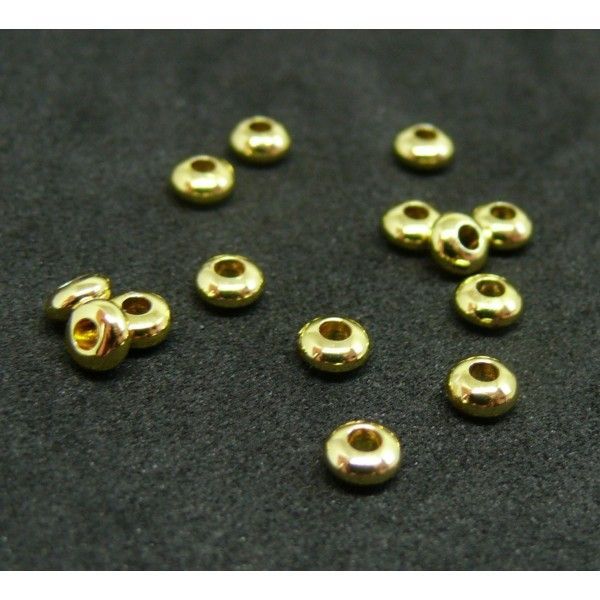 Perles intercalaires Rondelles 3 par 2 mm en Laiton finition l'or fin 18K