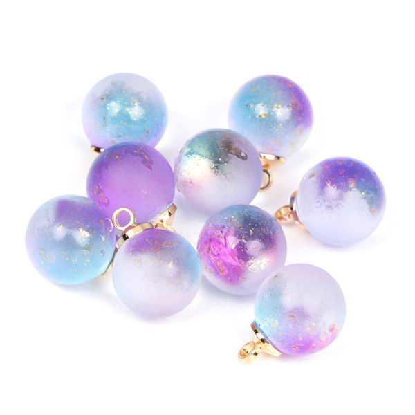 Pendentifs Rond Verre Violet Bleu 12 mm métal Doré