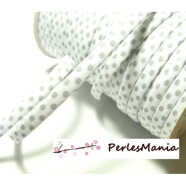 Ruban biais spaghetti à pois gris et blanc 7mm 70480-408
