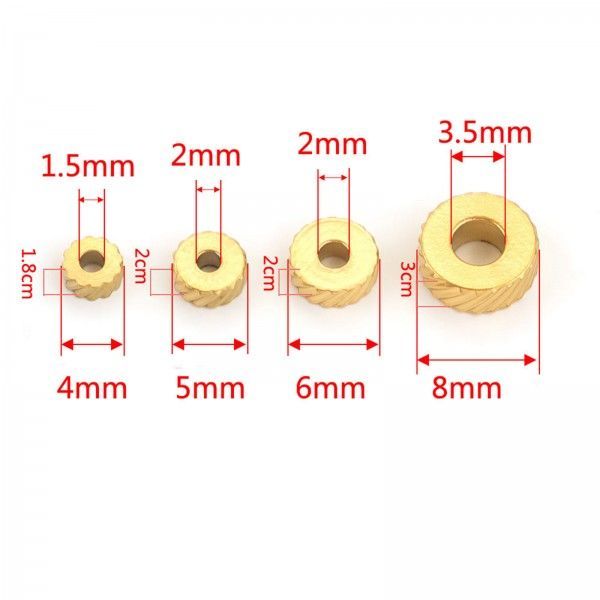 Perles Intercalaires rondelles travaillées 6mm en Acier Inoxydable 304 - finition OR 18KT