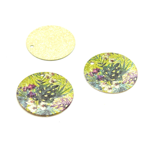 Pendentifs breloques stardust Ronde 20mm Fleurs Cuivre Coloris Doré