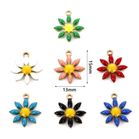 Pendentifs Marguerite Émaillé Biface Noire 15 mm Acier Inoxydable finition Doré