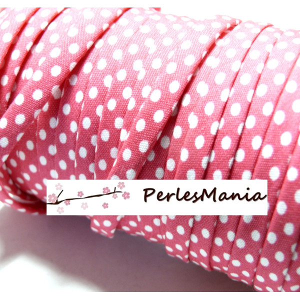 Ruban biais spaghetti  à pois Fushia et blanc 7mm