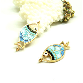 Pendentifs Poisson 29 mm  Résine émaillé  finition Doré