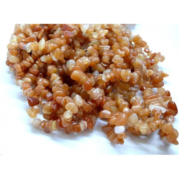 Perles Nuggets, Chips Aventurine Orange Saumon, environ 39 cm