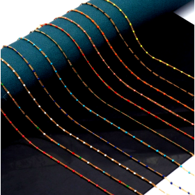 Collier princesse 45 cm émaillé Multicolores- maille gourmette fine 2 mm - Acier Inoxydable - base Doré