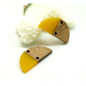 Pendentifs, Connecteurs Demi Cercle en Bois et résine Jaune 28 par 14mm
