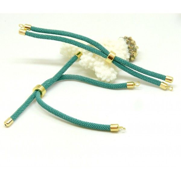 Support bracelet Intercalaire cordon Nylon ajustable avec accroche  Laiton Coloris Bleu Canard