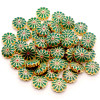 Perles intercalaires Cloisonné résine style émaillés Marguerite Vert Foncé 12mm sur une base en métal Doré