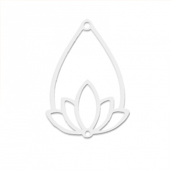 Pendentifs - Fleur de lotus dans Goutte 35mm en Acier Inoxydable  304 - placage Ionique argenté