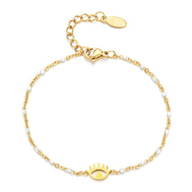 Bracelet Oeil de la protection résine émaillé Blanc  Acier Inoxydable 304 finition Doré Placage Ionique
