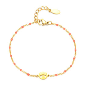 Bracelet Oeil de la protection résine émaillé Orange Flashy Acier Inoxydable 304 finition Doré Placage Ionique