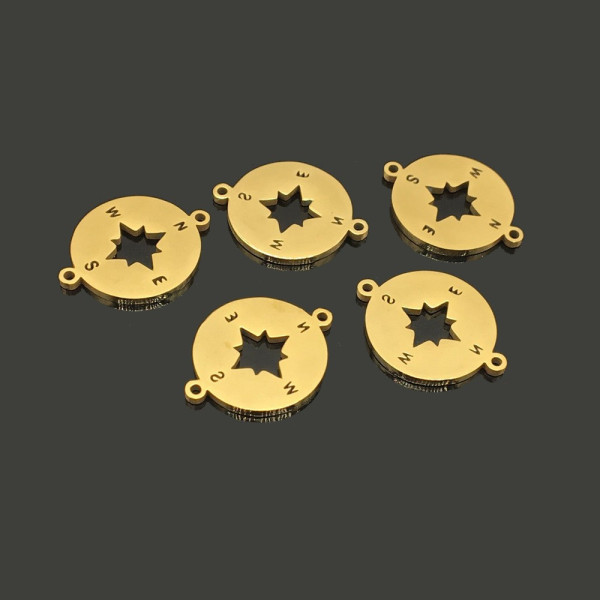 Connecteurs  Boussole dans Cercle 20mm Acier Inoxydable 304 finition Doré N0 6