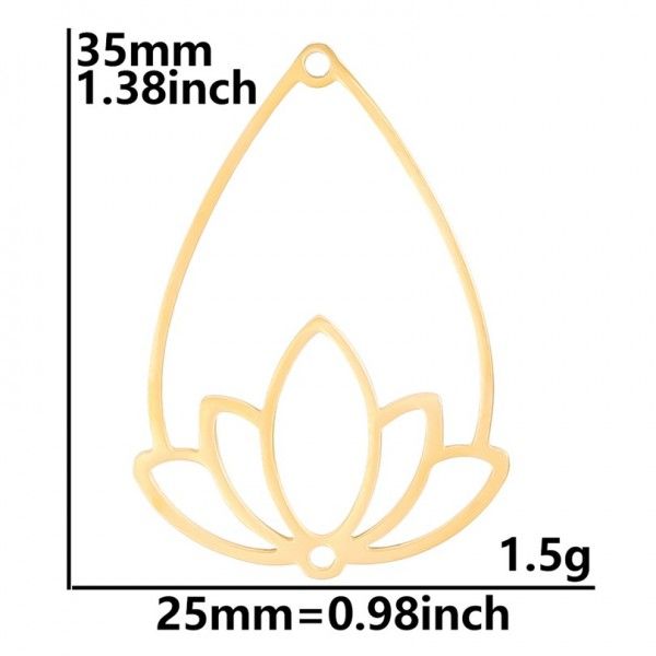 Pendentif - Fleur de lotus dans Goutte 35mm en Acier Inoxydable  304 - placage Ionique Doré