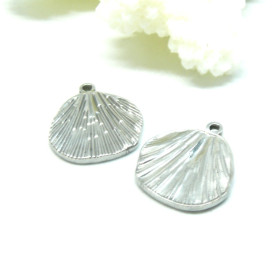 Pendentif - Coquillage 16mm - en Acier Inoxydable 304 - coloris Argenté - pour bijoux raffinés