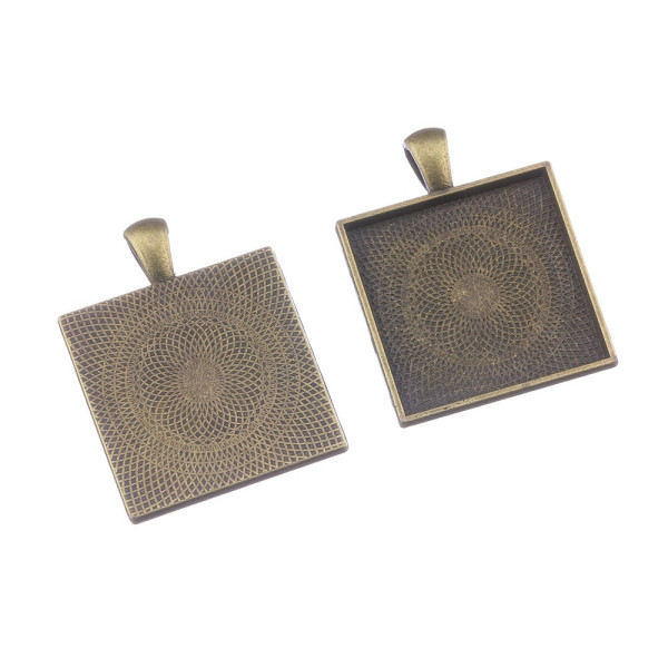 Supports de pendentif CARRE 25mm Laiton Qualité Extra finition Bronze
