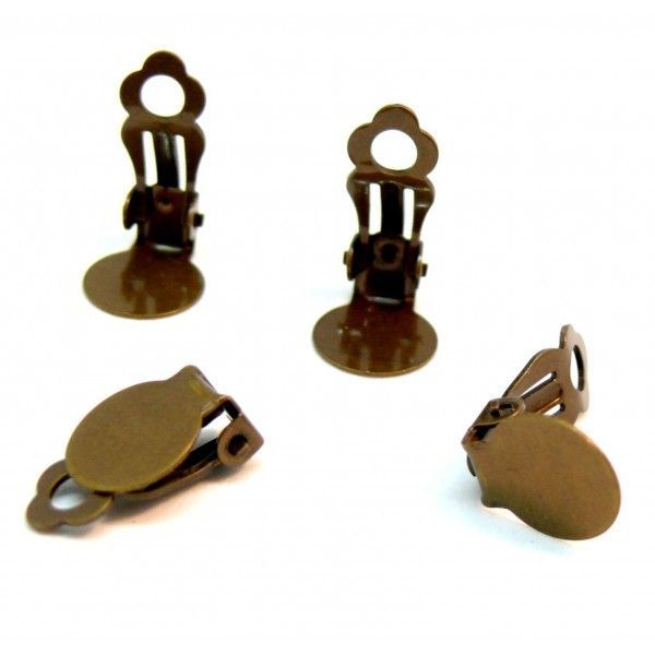 Supports de Boucle d'oreille clips plateau Lisse 10mm Laiton couleur Bronze