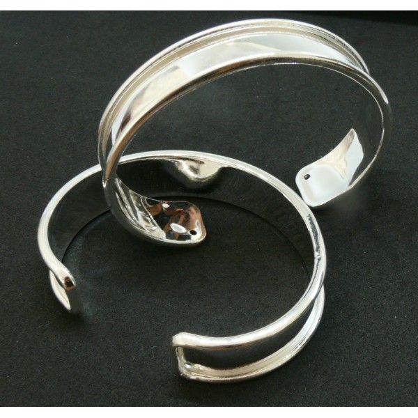 Support bracelet Jonc Manchette pour cordon plat 11mm Laiton Coloris Argent Vif