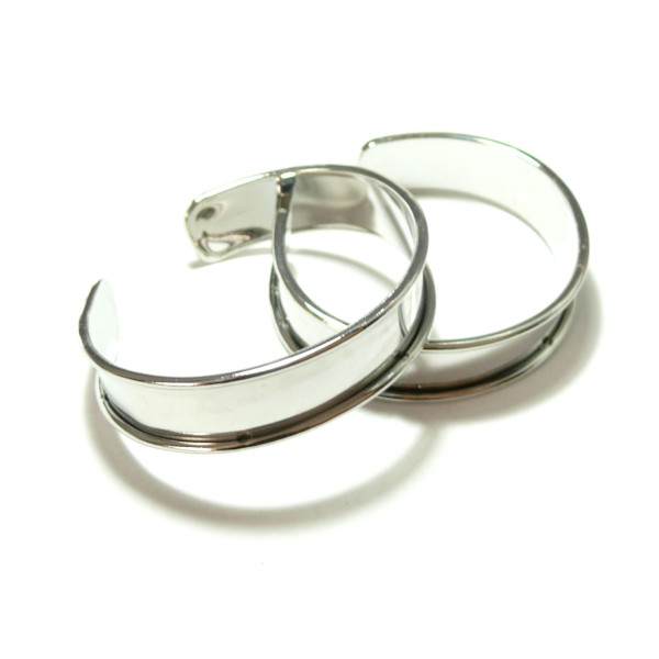 Support bracelet, Jonc Manchette à décorer pour cordon plat 11mm, finition Argent Platine