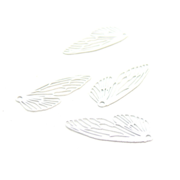 Estampes, pendentif filigrane, Aile d' insecte 51mm cuivre coloris Blanc