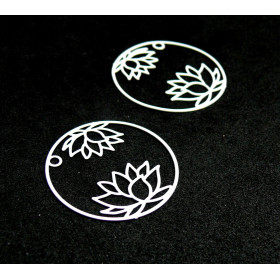 Estampes pendentif filigrane Fleur de Lotus dans Cercle 27 mm Métal coloris Blanc