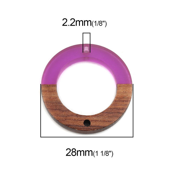Pendentifs, Connecteurs Cercle en Bois et résine Violet