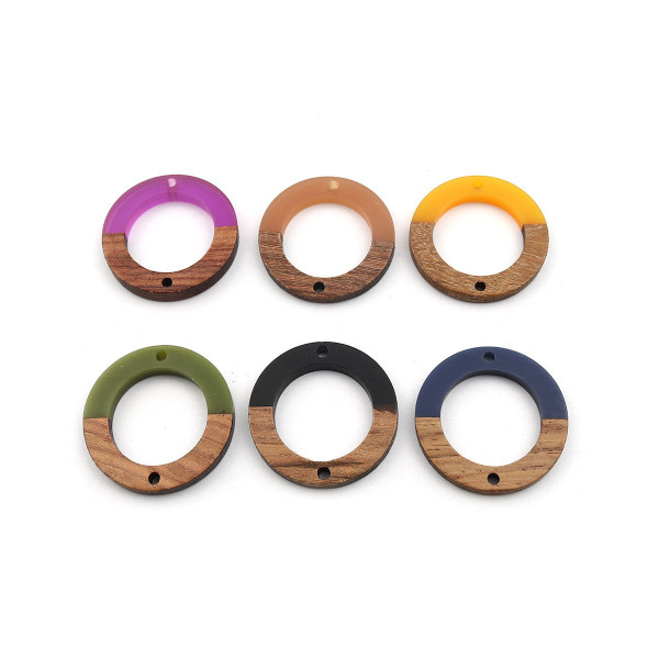 Pendentifs, Connecteurs Cercle en Bois et résine Violet