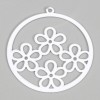 Estampes, pendentifs  multi fleurs dans cercle 25mm métal coloris Blanc