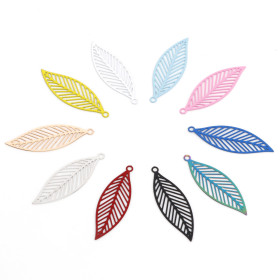 Estampes, pendentifs feuille 33mm métal coloris Blanc