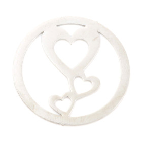 Estampes pendentifs, connecteurs  Cercles avec multi Coeurs Ajourées 25mm métal finition Argent Platine
