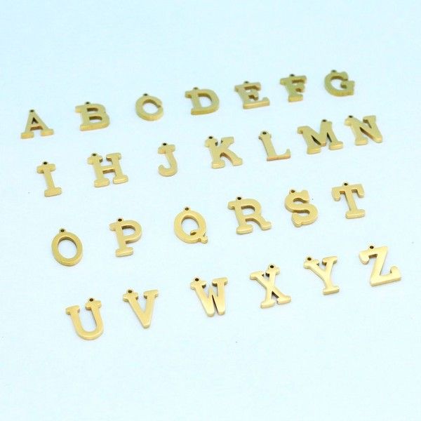 Pendentif Lettre S alphabet 12mm Acier Inoxydable 304 finition Doré
