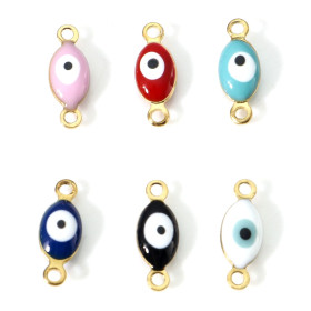 Connecteurs résine style émaillé BLEU Turquoise Œil de la protection, Gri Gri 15.5mm Acier Inoxydable doré