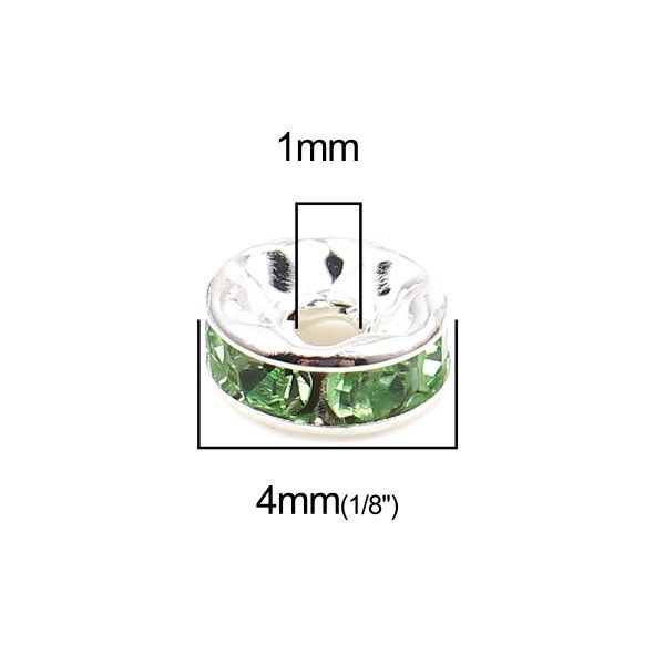 Perles intercalaires Rondelles avec Strass 4 mm, métal  finition Vert