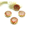 Perles intercalaires Cloisonné résine style émaillés Marguerite ROUGE 12mm sur une base en métal Doré
