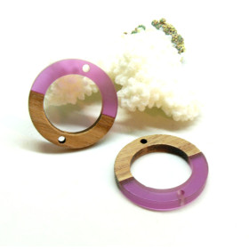 Pendentifs, Connecteurs Cercle en Bois et résine Violet