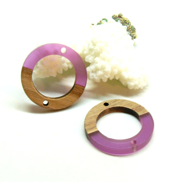 Pendentifs, Connecteurs Cercle en Bois et résine Violet