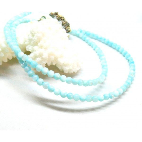 Perles nacre forme ronde 3mm coloris Bleu ciel