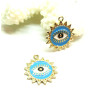 Pendentifs émaillés  Oeil de la protection, Gri Gri 19 mm Bleu Turquoise métal Doré