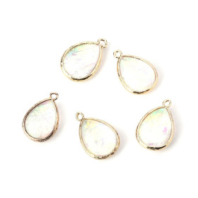 Pendentifs Goutte résine Irisé 23mm coloris Blanc Crème Cuivre finition Doré