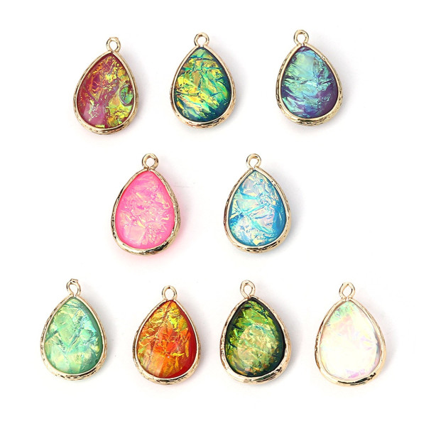 Pendentifs Goutte résine Irisé 23mm coloris Blanc Crème Cuivre finition Doré