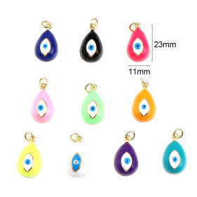 Pendentif émaillé Goutte avec anneau Œil de la protection, Gri Gri 23 mm Jaune Flashy Cuivre Doré