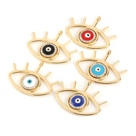 Pendentif Oeil de la protection, Gri gri style émaillé 42mm Bleu métal couleur Doré