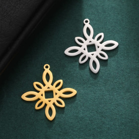 Pendentif - Losange Arabesque  Boho 28mm - en Acier Inoxydable 304 - coloris Doré