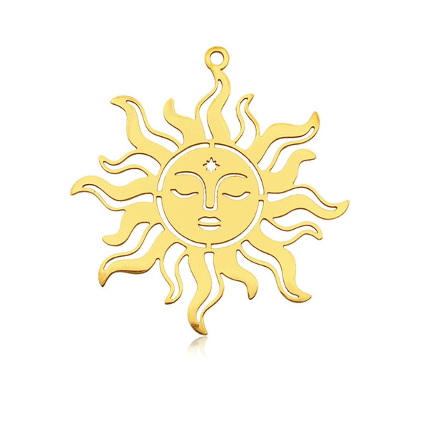 Pendentif - Yoga Soleil,  Boho 37mm - en Acier Inoxydable 304 - coloris Doré - pour bijoux raffinés
